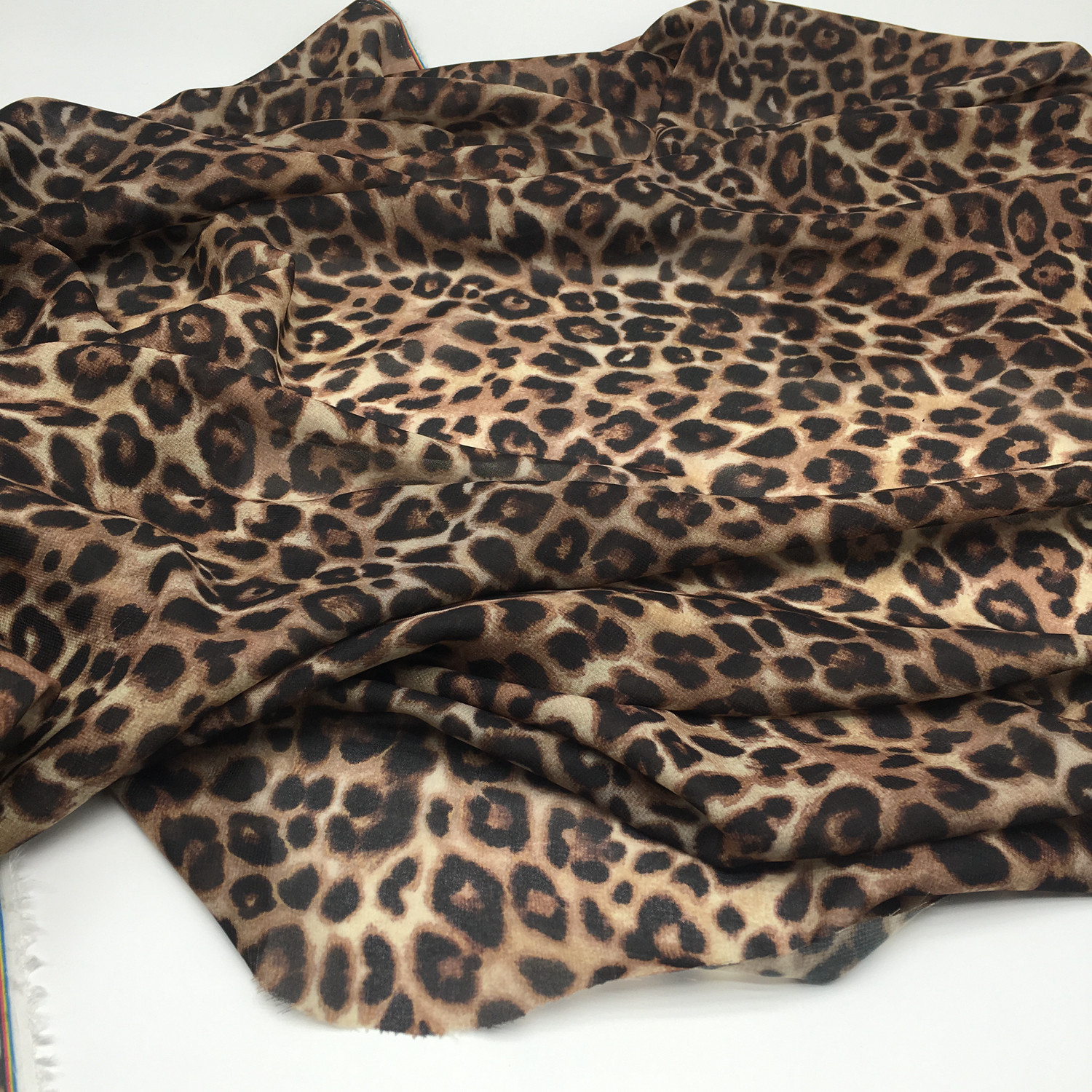 特色棕色斑点豹纹图案雪纺纱薄透面料 春夏 裙子 服饰布料 整米价