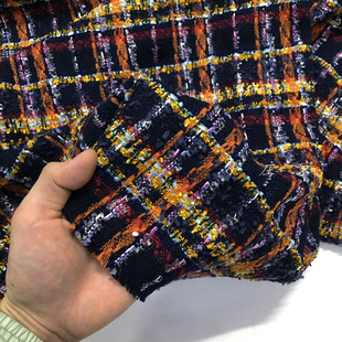 进口 编织感彩色小流苏格子图案时装面料 秋季 柔软垂坠 服饰布料