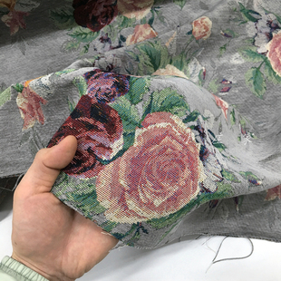 艺术灰色系彩色大花卉图案提花时装面料 秋季 微挺括 服饰 布料