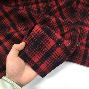 进口 黑红色苏格兰格子图案羊毛料面料 秋季 柔软 垂坠 服饰 布料
