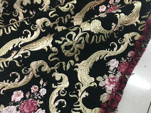 黑底时尚淡黄色花卉图案提花时装面料 秋冬 外套 服饰 风衣 布料