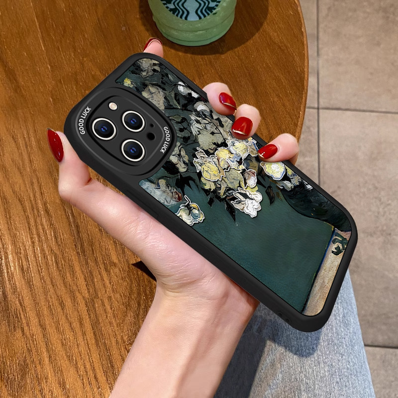 适用苹果15手机壳15promax新款iphone14/15pro高级感plus花朵12梵高油画女孩全包防摔8/7保护套13高级感6s