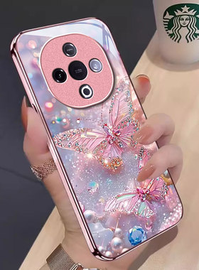 适用闪钻蝴蝶vivoY300PRO手机壳Y200i金属漆Y100玻璃Y97新款专用93女Y78+防摔M保护套77E奢华76S全包70S/52/C