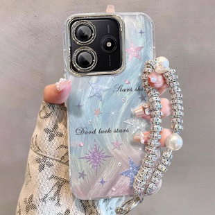 适用红米note14pro+手机壳13R羽纱12精孔11带镜头膜10彩色星星9高级turbo4pro保护套redmi专用女新款手链新品