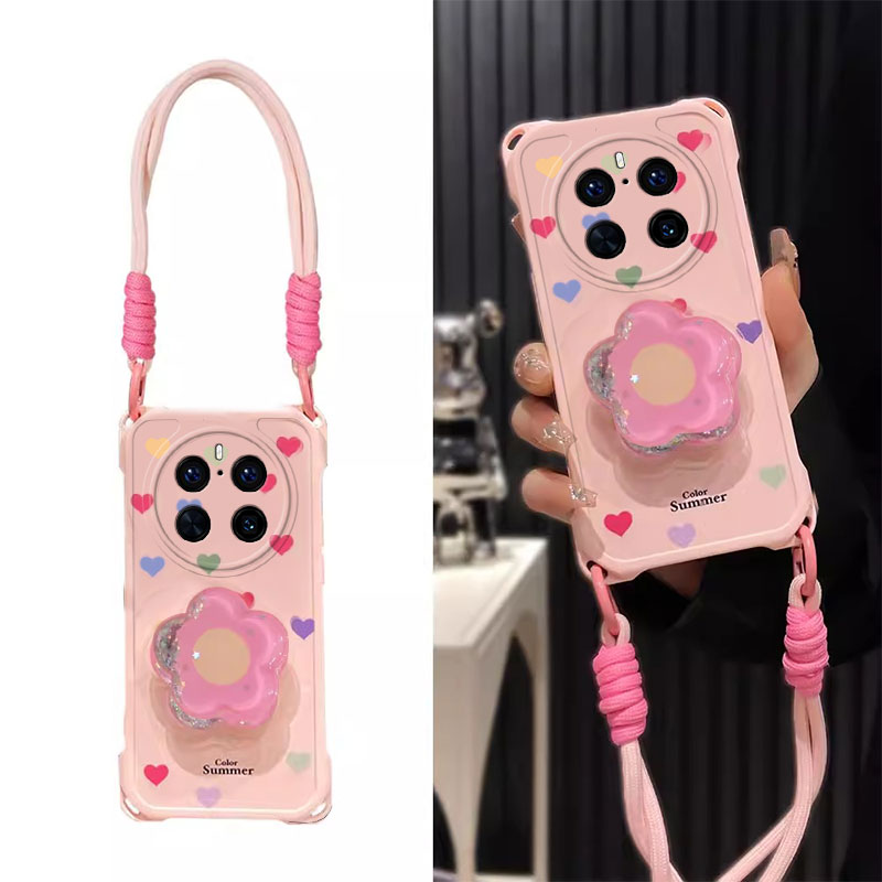 适用彩色爱心华为mate70PRO+手机壳60爆款50E带挂绳40专用30少女心防摔保护套全包新款外壳硅胶硅胶四角