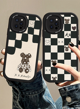 适用苹果14pro手机壳iphone13ProMax网红12新年款女11红色高级软mini防摔8plus简约7可爱6s格子小熊se保护套