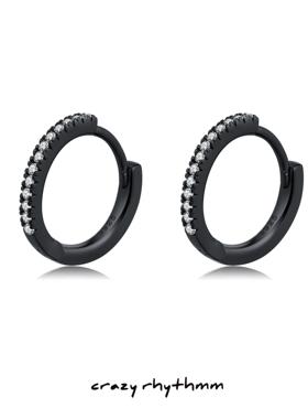 [Crazyrhythmm官方店] 银色925纯银黑色秋冬水晶原创设计基础耳环