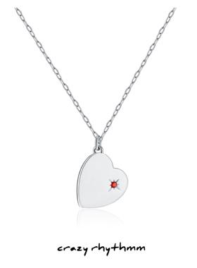 [Crazy rhythmm官方店]925纯银红色设计水晶心形斜坠爱心吊坠项链