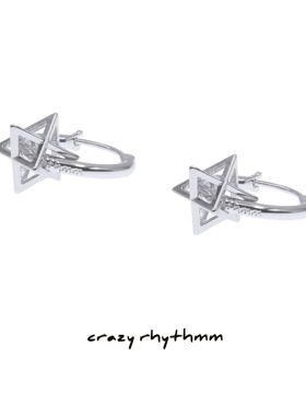 [Crazy rhythmm官方店] 银色纯银立体原创设计银饰六芒星耳圈耳环