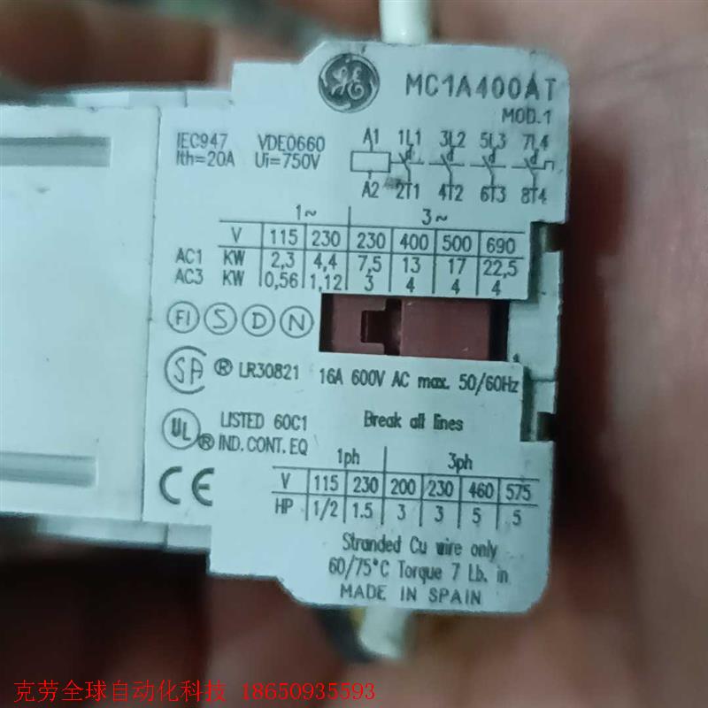 正品二手拆机美国GE通用电气微型接触器 MC1A 400AT