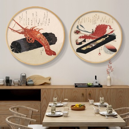 日料店海鲜浮世绘圆形画装饰画