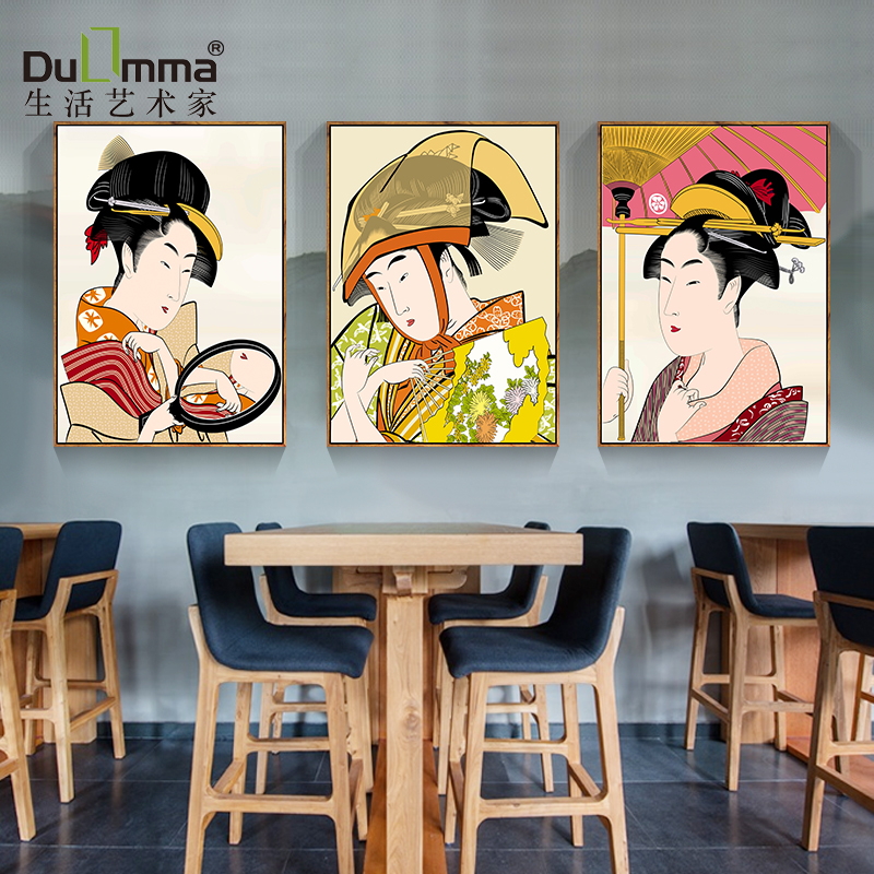 仕女图日式装饰画料理店壁画浮世绘画寿司店居酒屋人物挂画美女图