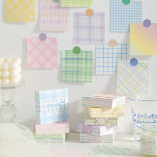 多彩格子便签纸清新简约无粘性可撕手账纸创意方格无胶便签草稿纸