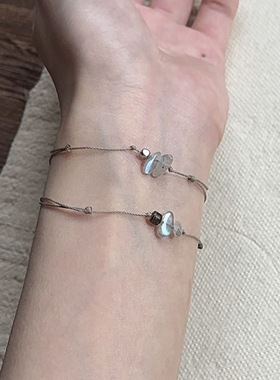 简约月光石极细小众设计不规则碎石天然椰壳手链闺蜜女友手绳礼物