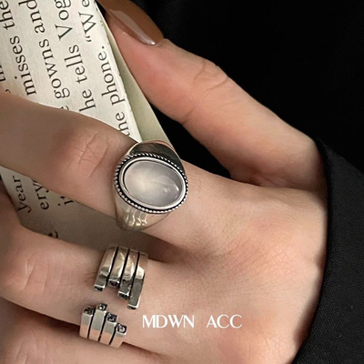 凝脂 925纯银戒指女 复古做旧上开口彩钻放射形个性时尚潮人指环