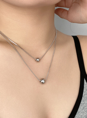 法式小圆球项链女高级感冷淡风双层小众设计百搭流苏简约锁骨链
