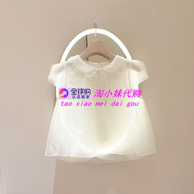 JR2025秋蕾丝网纱花边娃娃领衬衫