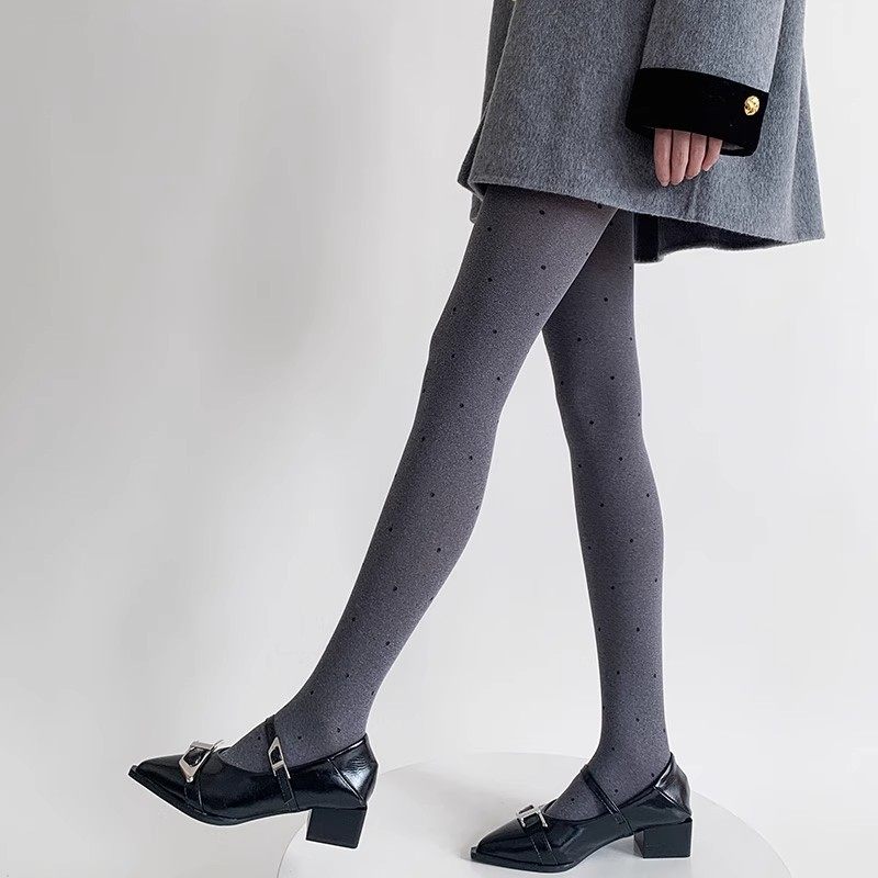 波点丝袜ins网红芝麻灰色圆点提花天鹅绒打底丝袜连裤袜袜裤新款