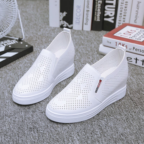 内增高小白鞋透气镂空休闲女鞋