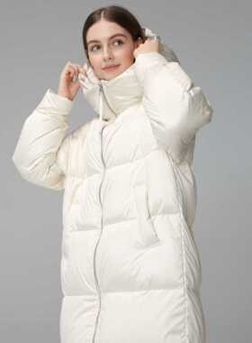 (珍珠缎面）95三星浙东白鹅绒长款时尚连帽休闲鹅绒服256011