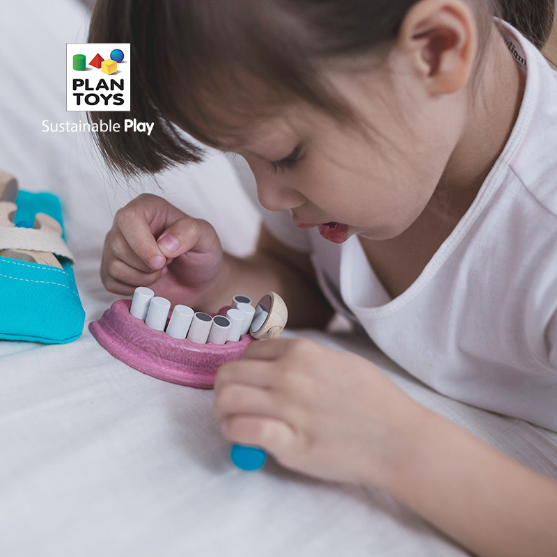 泰国进口plantoys木制玩具仿真过家家牙医套装3493儿童益智礼物