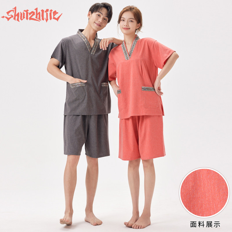 新款纯棉高档情侣套装汗蒸服