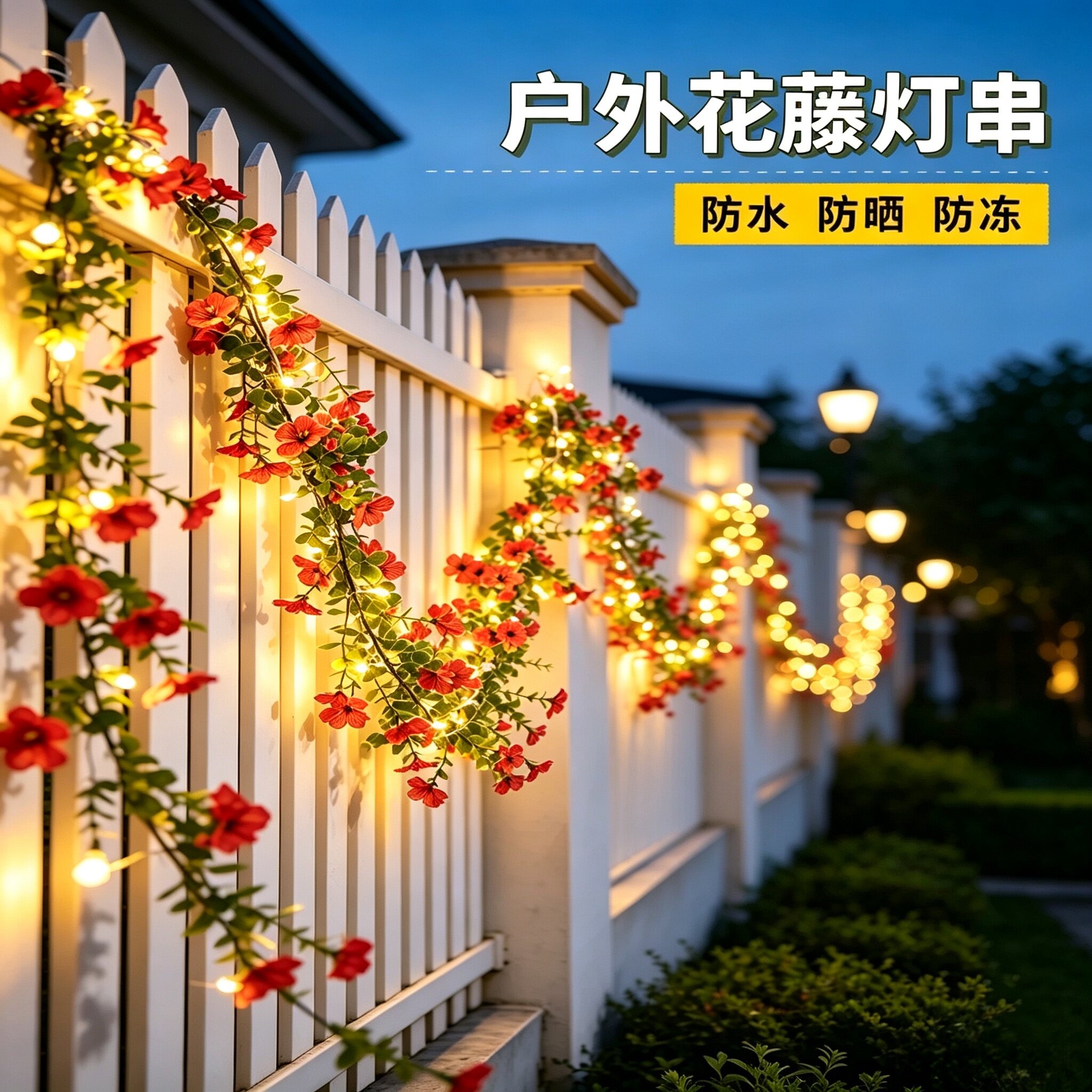 太阳能花藤灯串彩灯布景氛围灯户外防水小院阳台庭院围栏杆装饰灯