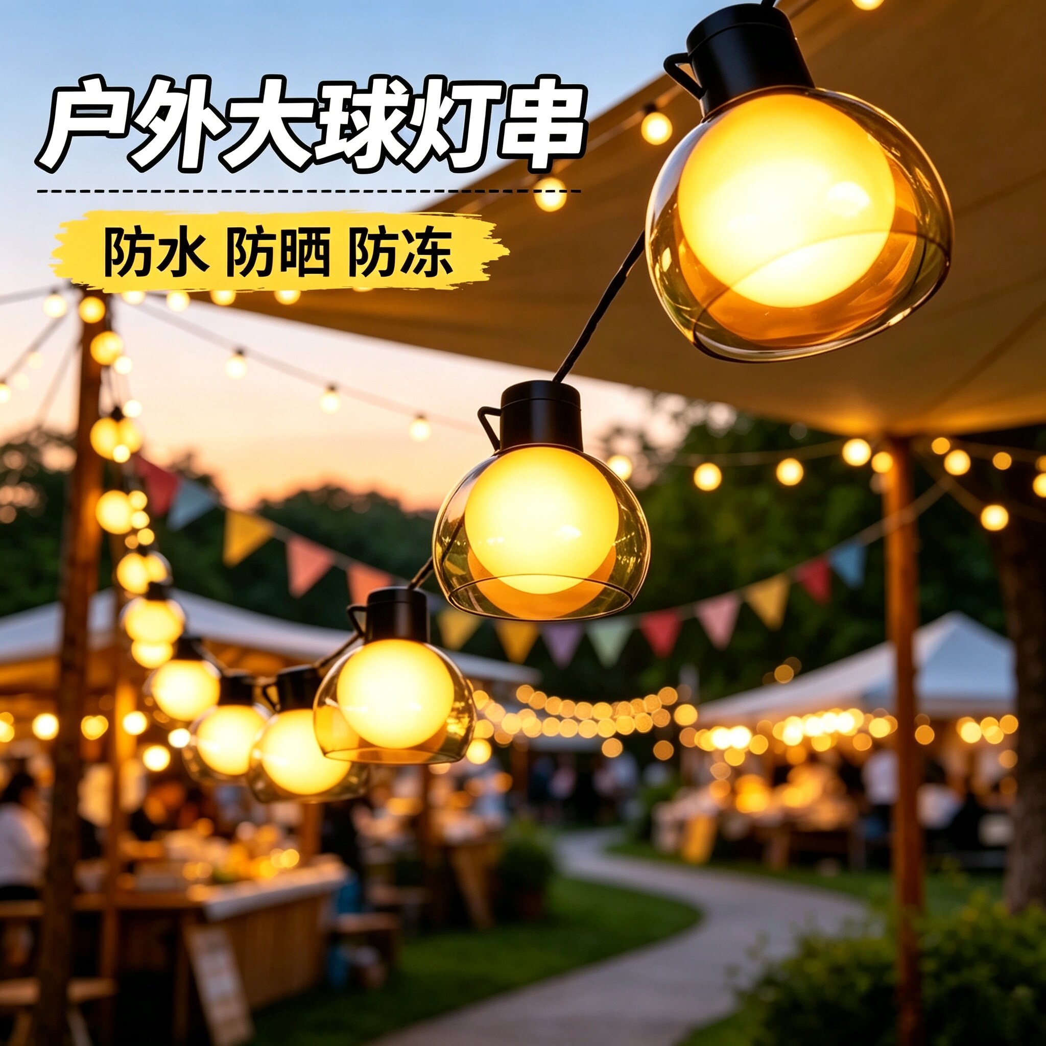 户外露营天幕帐篷装饰防水夜市摆摊太阳能圆球灯串彩灯串灯氛围灯
