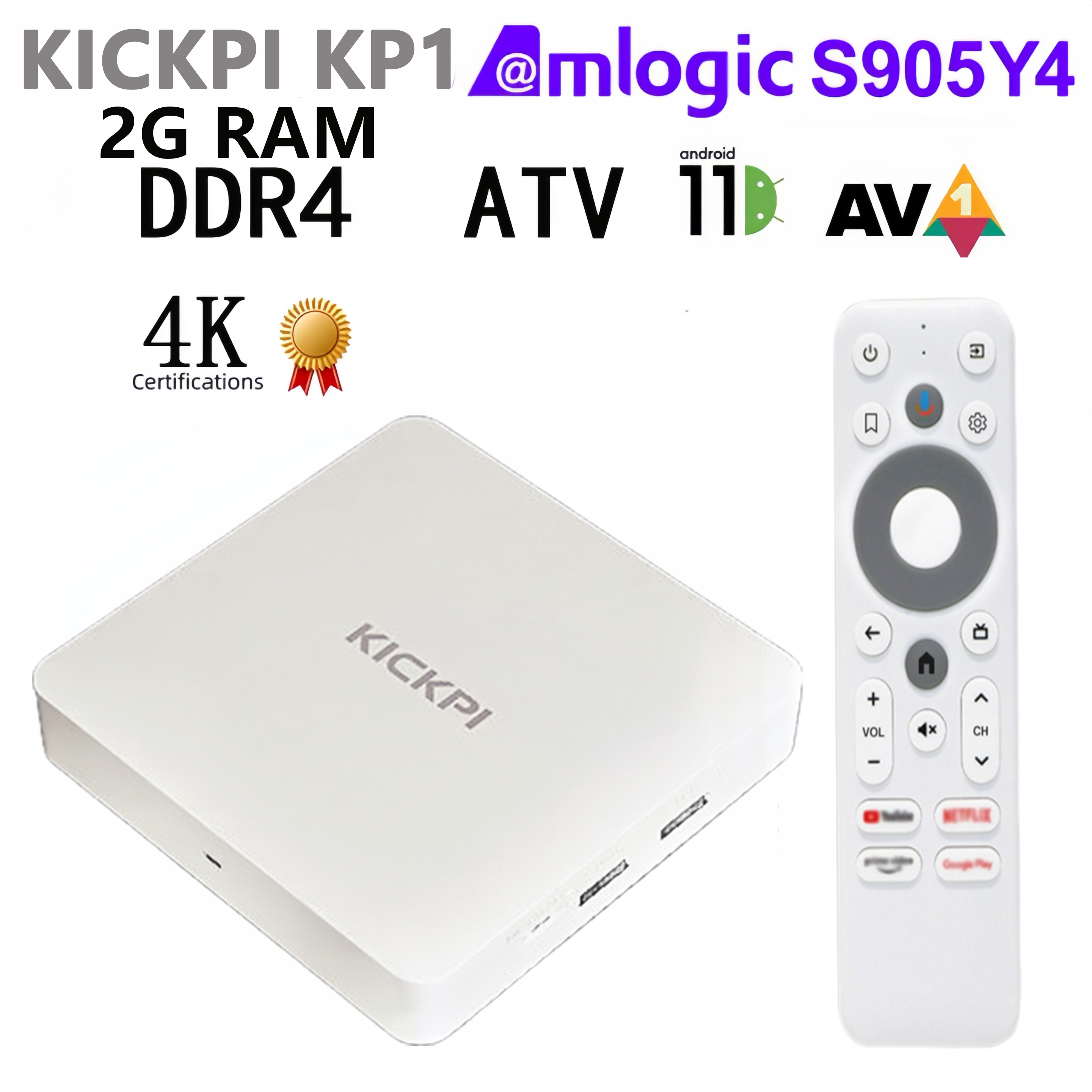 KICKPI KP1原生安卓11盒子4K高清网络播放器ATV晶晨s905y4蓝牙5g