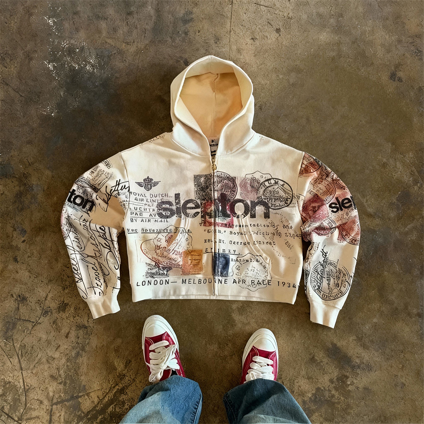 y2k hoodie~美式小众涂鸦风连帽拉链卫衣女宽松休闲开衫外套潮牌