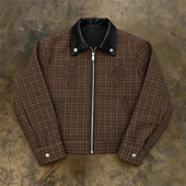 美式 y2k hoodie 复古撞色拼接格子夹克男女高街vibe老钱风外套