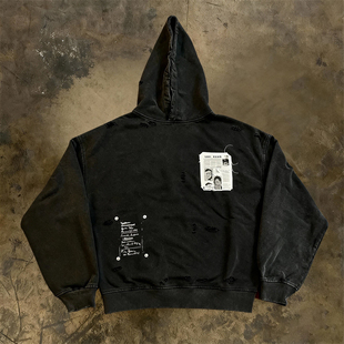 小众复古水洗做旧连帽卫衣男女宽松潮牌高街外套 美式 y2k hoodie