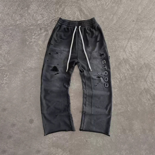 男女宽松直筒休闲长裤 y2k hoodie潮牌复古运动风字母印花做旧卫裤