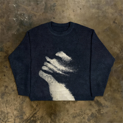 y2k hoodie美式潮流抽象人物印花圆领套头毛衣男女宽松长袖针织衫