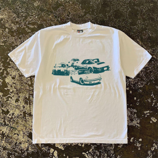 小众设计短袖 豪车聚集港风男女情侣款 T恤上衣 重磅不透 90s90s90s