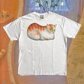 90s90s90s美式 T恤女 百搭小众宽松圆领情侣短袖 复古重磅 摊成猫饼