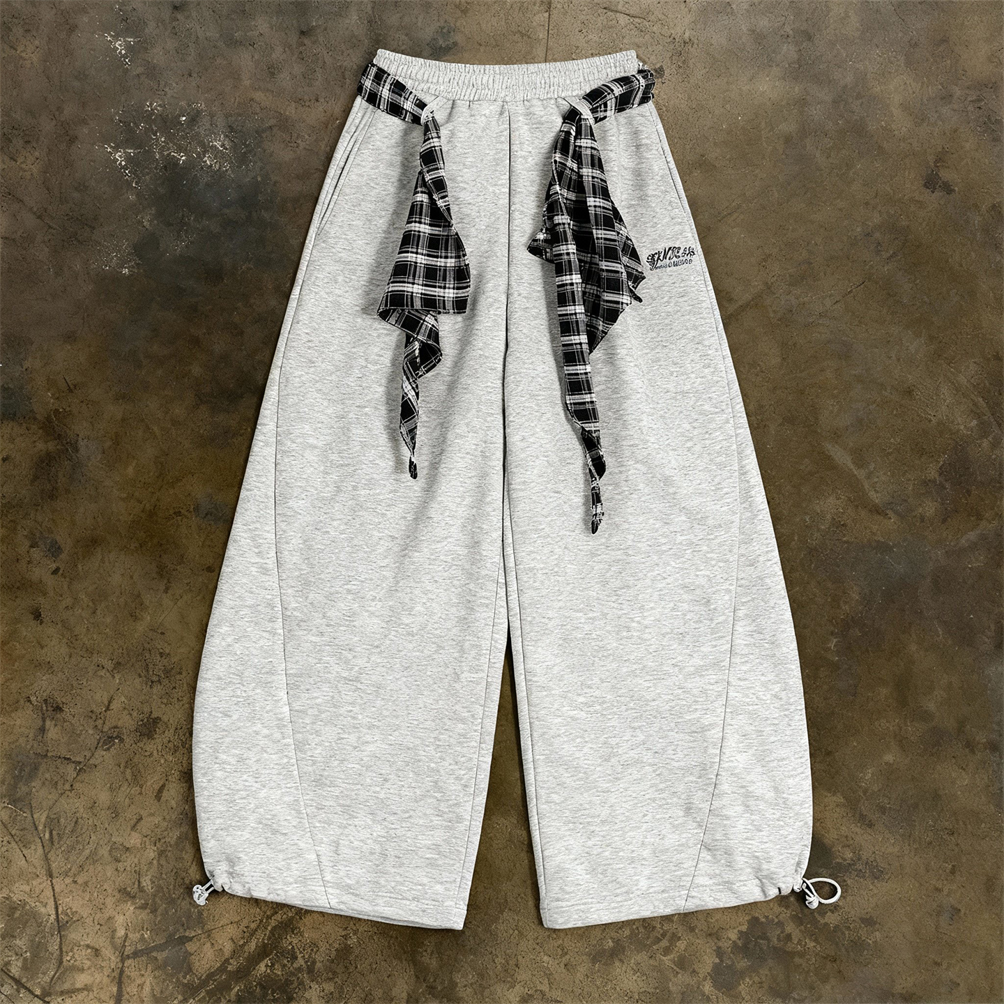 y2k hoodie~美式街头风格子绑带弯刀卫裤子女宽松阔腿裤垂感长裤