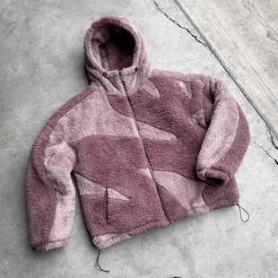 小众绒感连帽羊羔毛外套男女宽松拉链夹克保暖冬 美式 y2k hoodie
