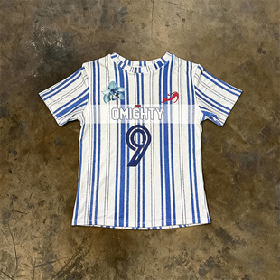 复古小众辣妹运动风条纹数字印花千禧短袖 美式 T恤百搭 hoodie y2k