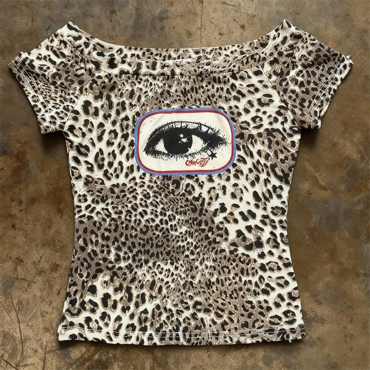 y2k hoodie~美式辣妹风豹纹眼睛短袖T恤野性豹纹一字肩复古上衣女,女装/女士精品,T恤,淘宝优惠券,粉丝福利购,淘宝优惠卷