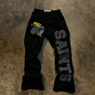 Y2k街头休闲长裤 男女同款 小众嘻哈复古字母刺绣拼接运动卫裤 美式