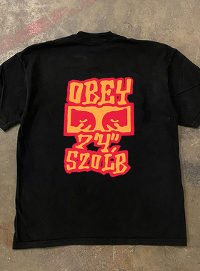 OBEY 夏季字母短袖T恤男美式街头bf风宽松百搭黑色上衣潮ins