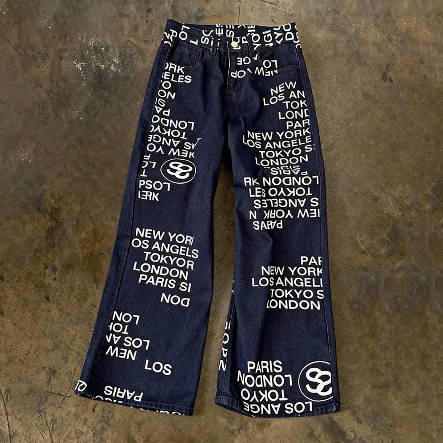 y2k hoodie美式高街风字母印花牛仔裤男女潮牌炸街阔腿裤宽松直筒