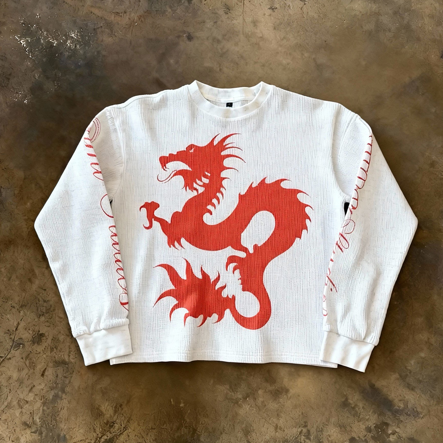 y2k hoodie~美式复古街头风龙印花长袖T恤男女宽松纯棉百搭上衣