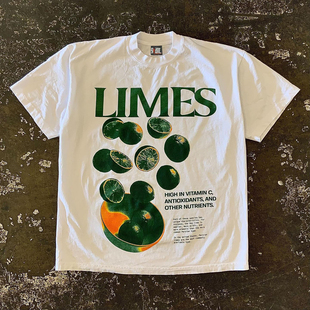 T小众百搭上衣 日系圆领短袖 LIMES 解析酸橙作用字母印花T恤男女款