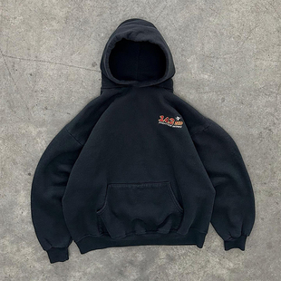 90s90s90s战斗机翼字母印花vintage古着男女情侣百搭宽松连帽卫衣