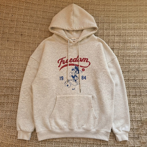 古着vintage美式复古Freedom1984卡通复古人物印花宽松连帽卫衣秋