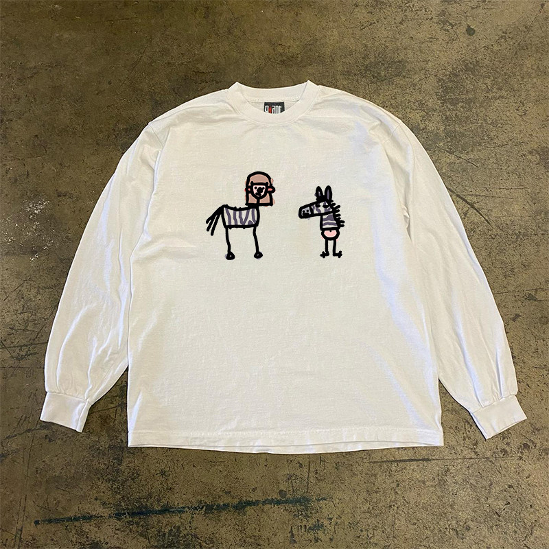 90s90s90s! 300克重磅纯棉! 互换身体搞怪印花小众宽松百搭长袖T