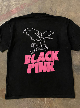 Black Plnk Birdman 港风男女情侣款小众设计感短袖T恤宽松上衣潮