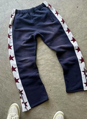 美式小众复古y2k街头休闲风星星印花卫裤女宽松直筒长裤黑色裤子